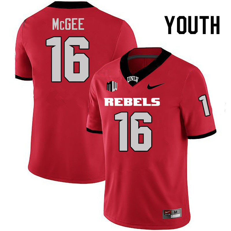 Youth #16 Kayden McGee UNLV Rebels College Football Jerseys Stitched-Scarlet